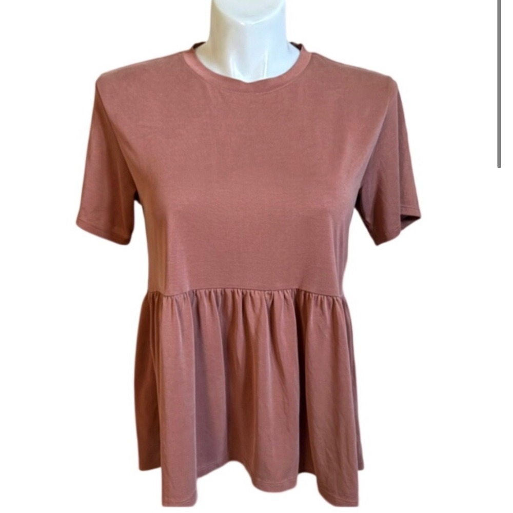 American Eagle Mauve Pink Babydoll Peplum Top Short Sleeve Modal Blend Large